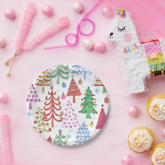 Niedliches Weihnachtsbaum Rotes grünes rosa Blaues Pappteller (Party)
