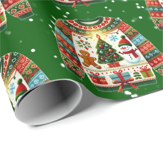 Niedliches Weihnachtsbaum Trio Ugly Weihnachtskrau Geschenkpapier (Rolleneckpunkt)