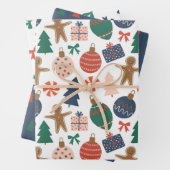 Niedliches Weihnachtsbaum- und Bows-Muster Geschenkpapier Set (Beispiel)