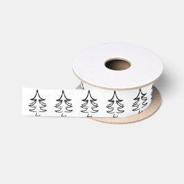 Niedliches Weihnachtsbaummuster Schwarz-Weiß Satinband