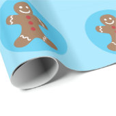 Niedliches Weihnachtsblauer Lebkuchen-Mann Geschenkpapier (Rolleneckpunkt)