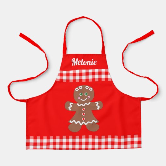 Niedliches Weihnachtsbrot Red Gingham Monogram Schürze (Vorderseite)