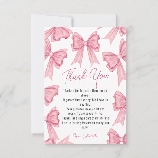 Niedliches Weihnachtscoquette Pink Bow Brautparty Dankeskarte (Vorderseite)