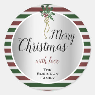 Niedliches Weihnachtsdesign Silver mit Mistletoe Runder Aufkleber