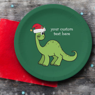 Niedliches Weihnachtsdinosaurier Santa Custom Gree Pappteller