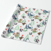 Niedliches Weihnachtsdinosaurier-Wrapping Paper Geschenkpapier (Ungerollt)