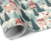 Niedliches Weihnachtsdorf Geschenkpapier (Rolleneckpunkt)