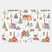 Niedliches Weihnachtsdorf mit Weihnachtsbaum Geschenkpapier Set (Vorderseite 3)