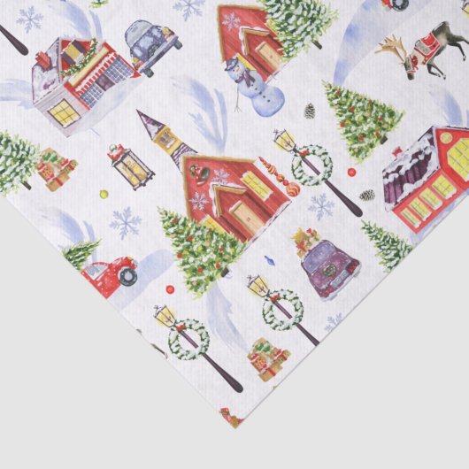 Niedliches Weihnachtsdorf mit Weihnachtsbaum Seidenpapier (Ausschnitt)