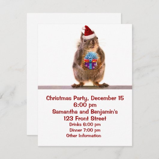 Niedliches Weihnachtseichhörnchen und -geschenk Einladung (Vorne/Hinten)
