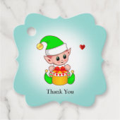 Niedliches Weihnachtself mit Herz Danke Geschenkanhänger (Vorderseite)