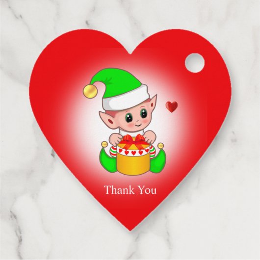 Niedliches Weihnachtself mit Herz Danke Geschenkanhänger (Rückseite)