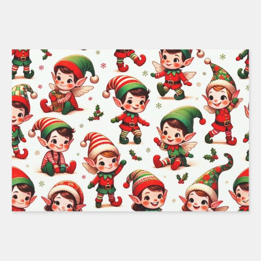 Niedliches Weihnachtself-Wrapping-Papier Geschenkpapier Set (Vorderseite 3)