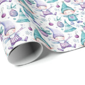 Niedliches Weihnachtselfenmuster Geschenkpapier (Rolleneckpunkt)