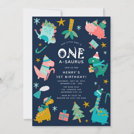 Niedliches Weihnachtsfest 1. Geburtstag Party Einladung (Vorderseite)