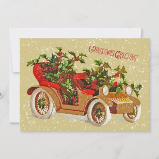 Niedliches Weihnachtsfest Car Holly Snow Gold Einladung (Vorderseite)