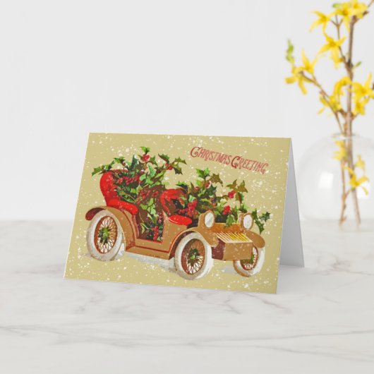 Niedliches Weihnachtsfest Car Holly Snow Gold Karte (Gelbe Blume)