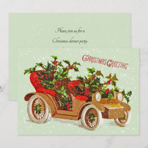 Niedliches Weihnachtsfest Car Holly Snow Sage Einladung