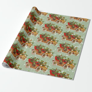 Niedliches Weihnachtsfest Car Holly Snow Sage Gree Geschenkpapier