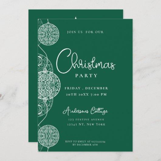 Niedliches Weihnachtsfest im Grünen Party Einladung (Vorne/Hinten)