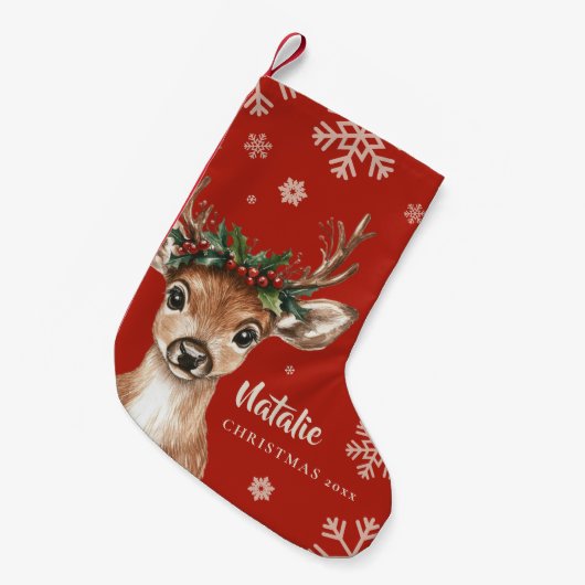 Niedliches Weihnachtsfest mit Antlern und Blumenkr Kleiner Weihnachtsstrumpf (Vorderansicht (hängend))