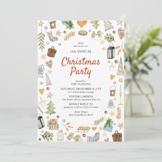 Niedliches Weihnachtsfest - Party Einladung (Stehend Vorderseite)