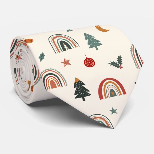 Niedliches Weihnachtsfest Rainbows Holidays Muster Krawatte (Gerollt)