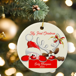 Niedliches Weihnachtsfest & Rentier Baby Keramik Ornament