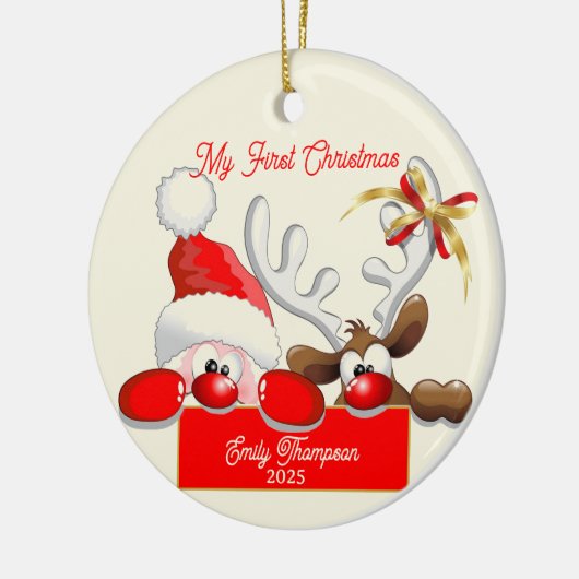 Niedliches Weihnachtsfest & Rentier Baby Keramik Ornament (Links)
