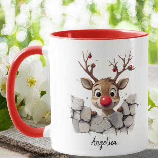 Niedliches Weihnachtsfest Rentier Red Nose Custom Tasse