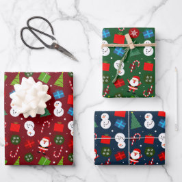 Niedliches Weihnachtsfest & Snowman Set von 3 Geschenkpapier Set