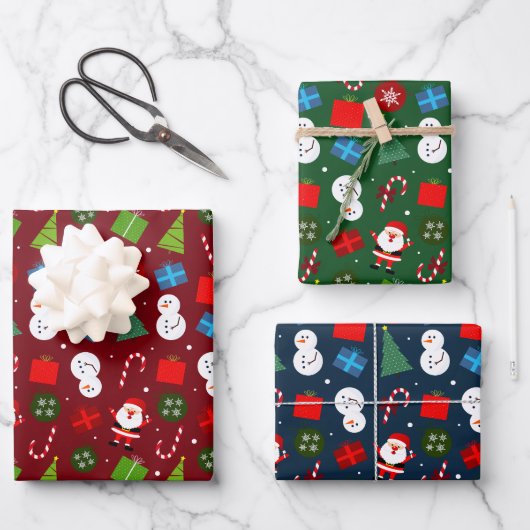 Niedliches Weihnachtsfest & Snowman Set von 3 Geschenkpapier Set (Vorderseite)