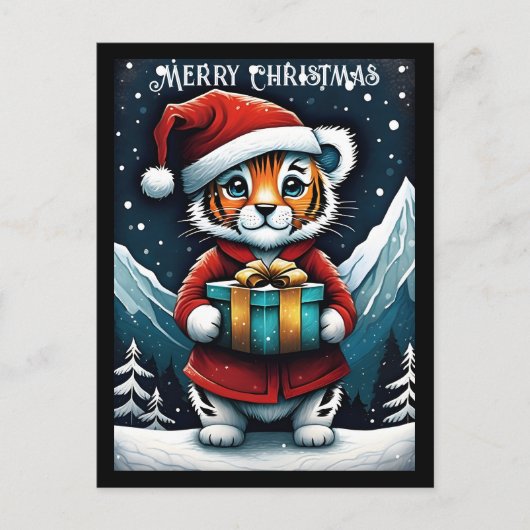 Niedliches Weihnachtsfest Tiger Schneezeit Postkarte (Vorderseite)