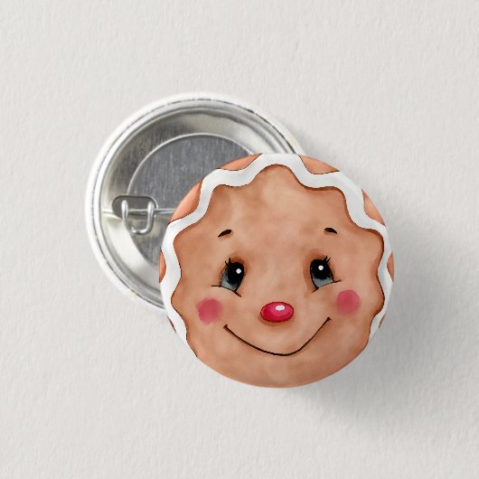 Niedliches Weihnachtsfest Wasserfarbe Lebkuchen Ge Button (Vorne & Hinten)