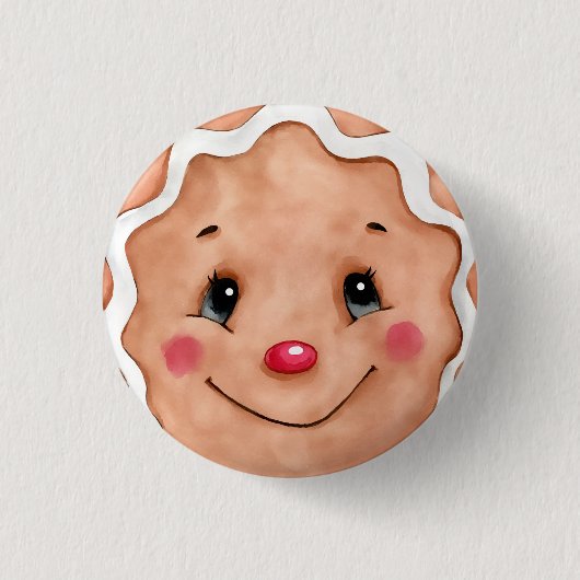 Niedliches Weihnachtsfest Wasserfarbe Lebkuchen Ge Button (Vorderseite)