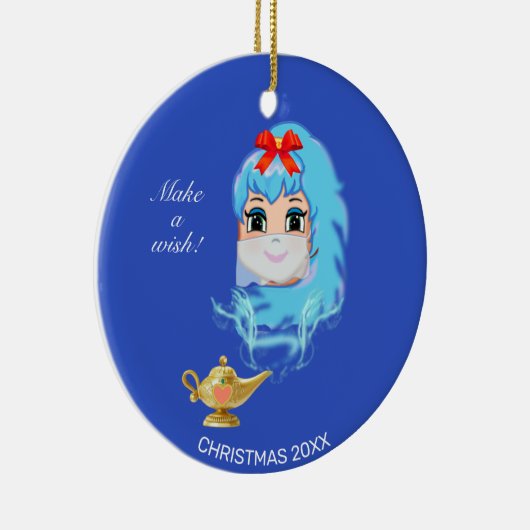 Niedliches Weihnachtsgenie & Magie-Lampe auf blau Keramik Ornament (Rechts)