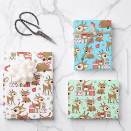 Niedliches Weihnachtsgeschenk Rentier Geschenkpapier Set