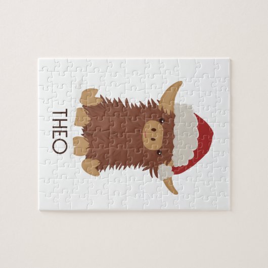 Niedliches Weihnachtsgeschütz Hochlandkuh Santa Puzzle (Horizontal)