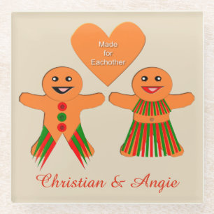 Niedliches Weihnachtsgingerbrot Couple Custom Glasuntersetzer