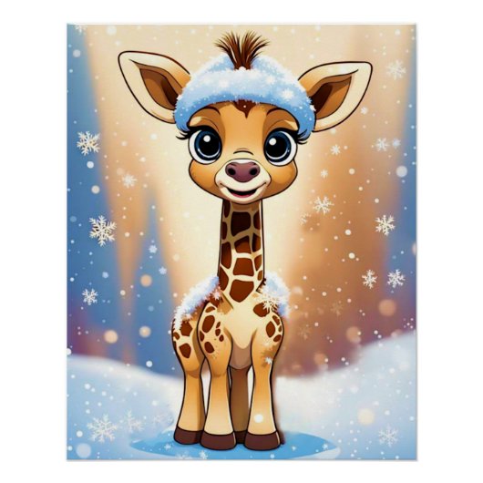 Niedliches WeihnachtsGiraffe in Beanie Hat MY EIGE Poster (Vorderseite)