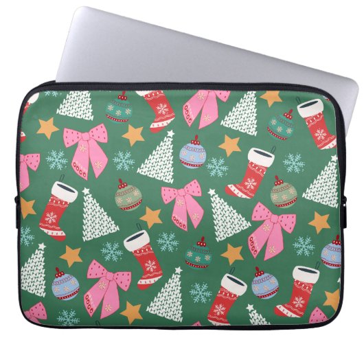 Niedliches Weihnachtsgrün Laptopschutzhülle (Vorderseite)