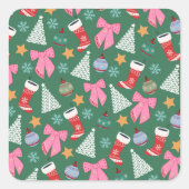 Niedliches Weihnachtsgrün Quadratischer Aufkleber (Vorderseite)