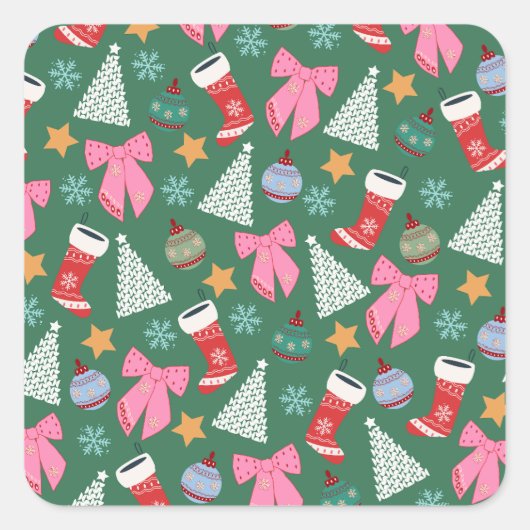 Niedliches Weihnachtsgrün Quadratischer Aufkleber (Vorderseite)