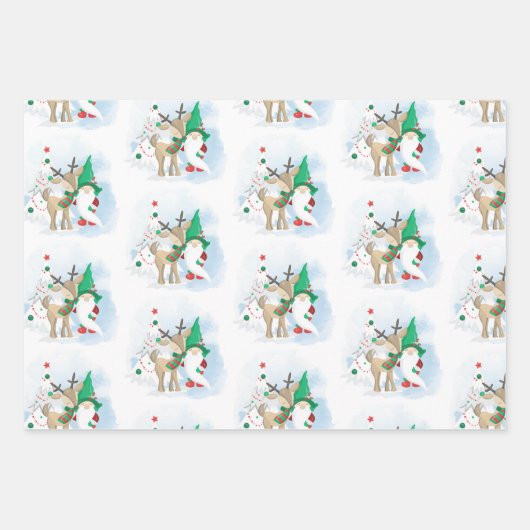 Niedliches Weihnachtsgrün-Set 3 Geschenkpapier Set (Vorderseite)