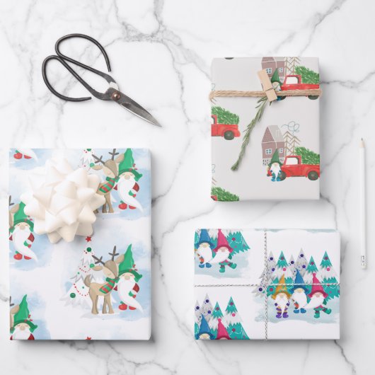 Niedliches Weihnachtsgrün-Set 3 Geschenkpapier Set (Vorderseite)