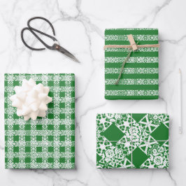 Niedliches Weihnachtsgrün und Weiß Geschenkpapier Set
