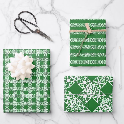 Niedliches Weihnachtsgrün und Weiß Geschenkpapier Set (Vorderseite)