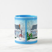 Niedliches Weihnachtshaus mit der Snowman-Tasse Tasse (Zentrum)