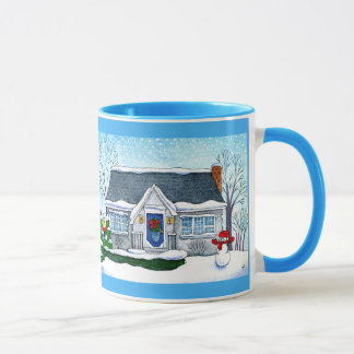 Niedliches Weihnachtshaus mit der Snowman-Tasse Tasse