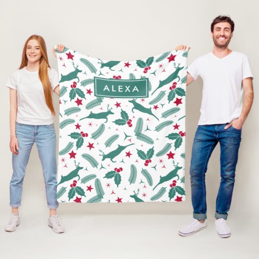 Niedliches Weihnachtshirsche und Weihnachtsweihchs Fleecedecke (Beispiel)